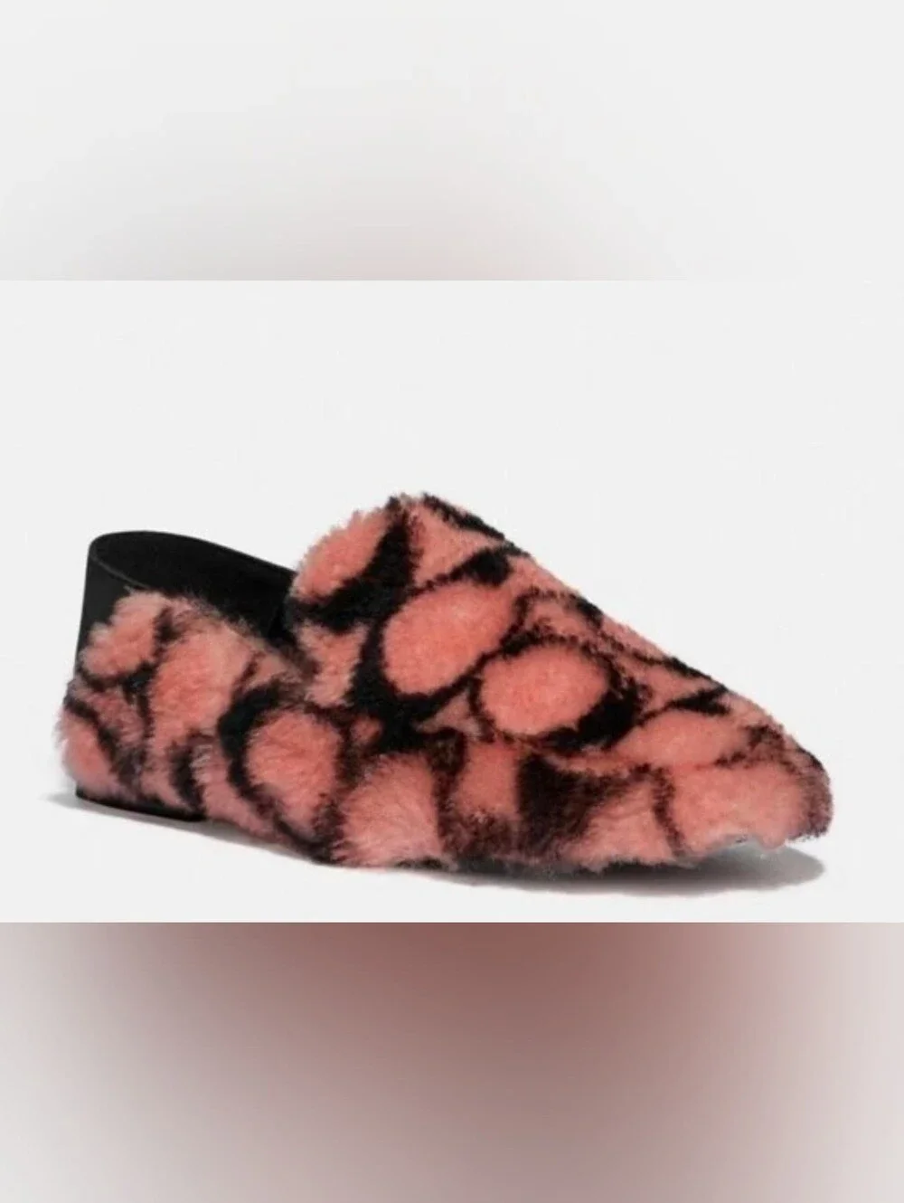 COACH SIGNATURE SHEARLING LEATHER SLIPPERS  PINK AND BLACK   SIZE 6B